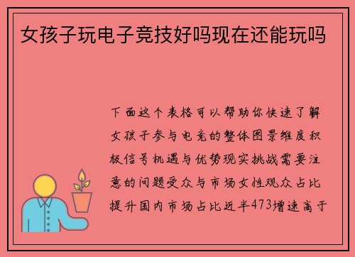 女孩子玩电子竞技好吗现在还能玩吗
